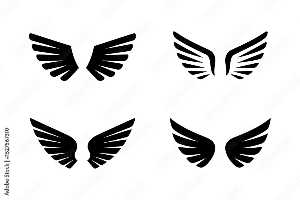 Obraz premium Four sets of stylized black wings on white background