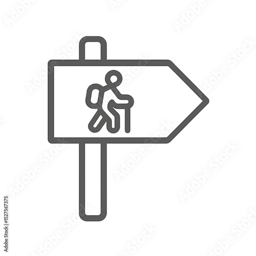 Hiking signpost pointing right with hiker illustration 
