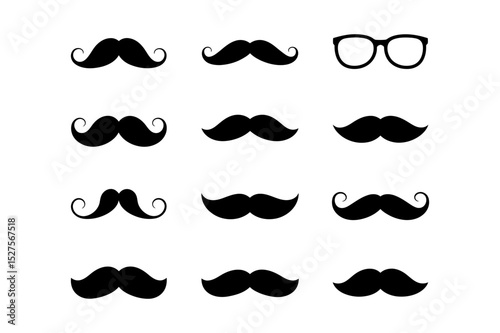 Collection of mustaches and glasses in black ink