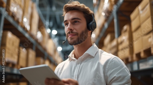 Warehouse operations management distribution center professional portrait indoor environment close-up view efficiency concept