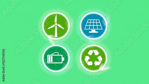 Sustainable Energy Solutions Wind, Solar, Recycling, and Battery Power Icons