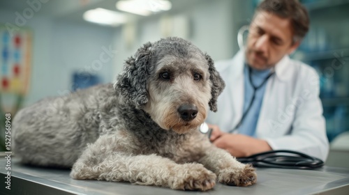 Veterinarian examining dog at animal clinic healthcare setting professional environment close-up view pet care