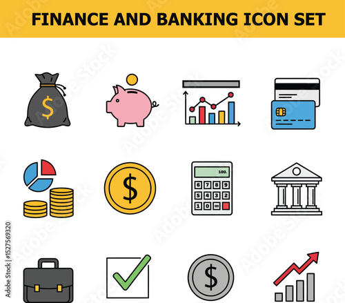Modern Finance & Banking Vector Icon Set - Line & Glyph Business Icons