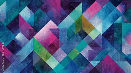 Colorful Geometric Watercolor Background with Cosmic and Prism Elements