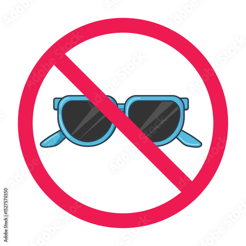 Forbidden sign with sunglasses icon, no eyeglasses allowed sign, glasses prohibition sign, do not use eyeglass symbol