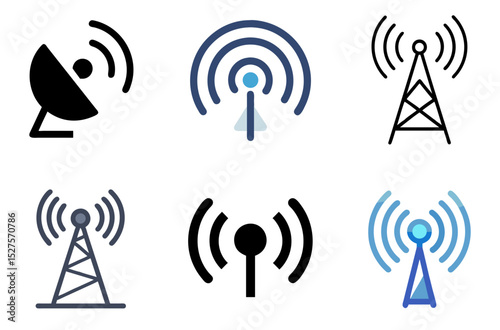 Antenna Wave Icon Signal Broadcast Communication Wireless Symbol Set