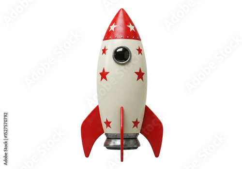 Fototapeta Naklejka Na Ścianę i Meble -  Isolated Retro Rocket Ship with Stars and Red Accents