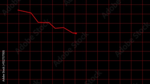 Dynamic animated chart with falling arrow and trend line depicting stock market crash and financial losses. Visual animation of falling stock chart with arrow and trend line graph.