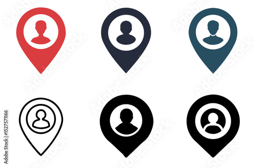 Map Pin Profile Icon User Location Person Finder Address Book Symbol Set