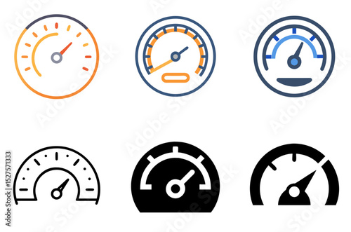 Vehicle Speedometer Icon Pack Vector Set for Automotive, Speed, and Measurement Tools