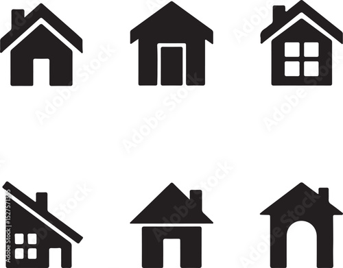 Vector house icon set featuring various architectural designs and real estate symbols