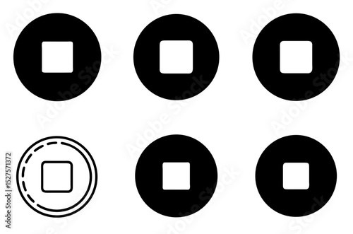 Media Stop Button Icon Pack Vector Set for Multimedia, Player Controls, and Digital Interface