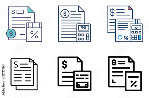 Tax Form and Invoice Icon Set – Document, Bill, and Contract Symbols in Vector Style