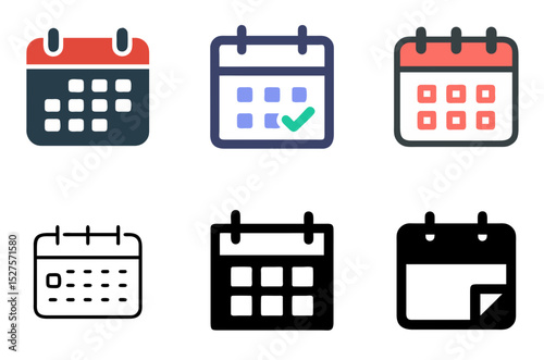 Monthly and Daily Calendar Icons – Agenda, Clock, and Organizer Vector Symbol Collection