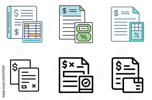 Contract and Finance Document Icons – Invoice, Report, and Tax File Vector Collection