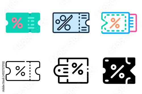 Discount Coupon Icon Set – Savings, Deals, and Voucher Vector Symbols