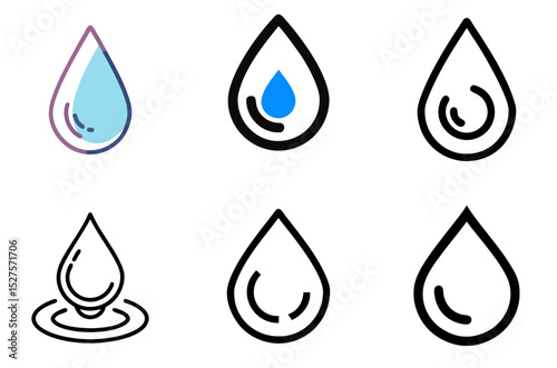 Water Drop Icon Set – Liquid, Raindrop, and Fluid Vector Symbols