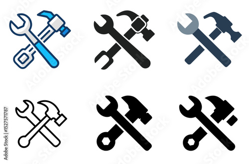 Construction and Repair Icons – Hammer, Wrench, and Tool Vector Collection