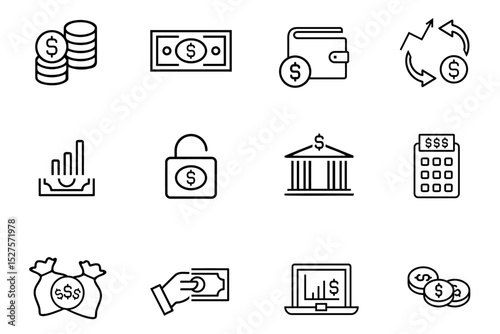 Financial Profit line icon set. Money savings, finance, growth, investment, payment, earnings, management, cash, money symbol icons. Editable vector illustration