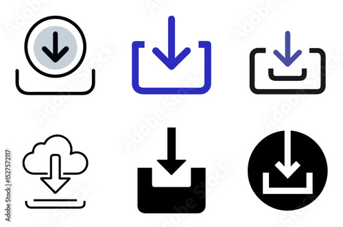 Download Icon Set – Cloud, File, Web, and Data Transfer Symbol in Line and Color Styles Vector