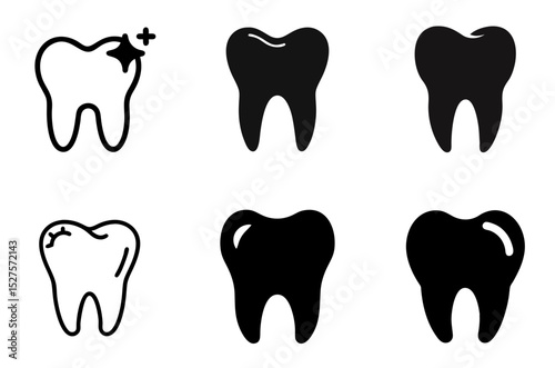 Dental Tooth Icon Set – Oral Health, Dentistry, and Tooth Care Symbol in Line and Color Styles Vector