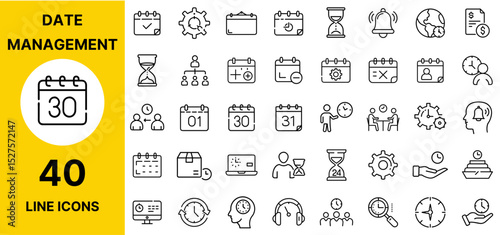 Date Management Icon Set – Calendar, Planner, Schedule, Reminder Outline Vectors