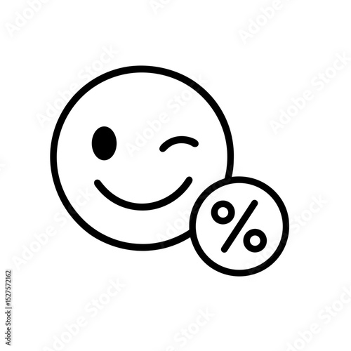 Winking smiley with percent symbol representing smart discount – outline icon