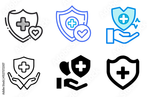 Health Insurance Icon – Medical Coverage, Protection, Shield, and Policy Symbol in Line Style Vector