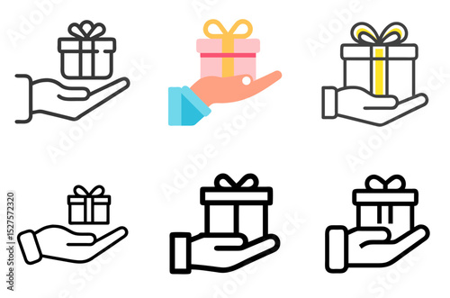 Gift in Hand Icon – Volunteer, Help, Care, Support, and Giving Concept in Line Style Vector Symbol