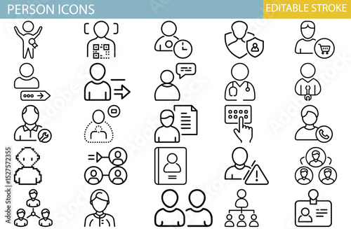 Collection of Editable Stroke Person Icons User Interface Elements for Web and App Design