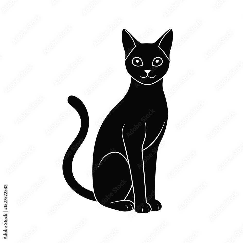Fototapeta premium Minimalist Siamese Cat Arched Black Vector Silhouette