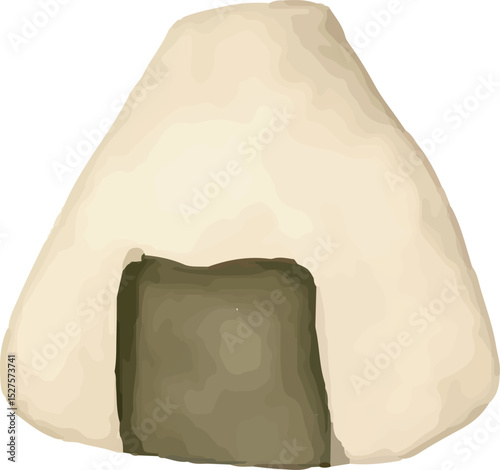 A Japanese onigiri rice ball with a triangular shape and a crispy seaweed wrap. A classic and delicious snack, often enjoyed in bento boxes, picnics, or as a quick meal
