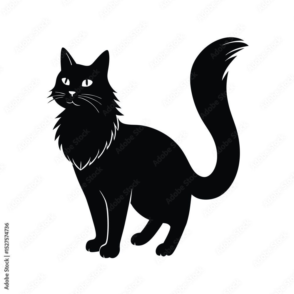 Obraz premium Minimalist Maine Coon Cat Black Vector Silhouette