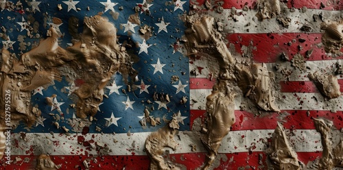 Abstract American flag with mud texture concept