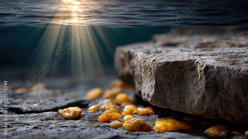 Juicy oranges on a coastal rock, burst of color by the ocean's edge vibrant