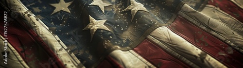 Closeup of American flag waving in strong wind