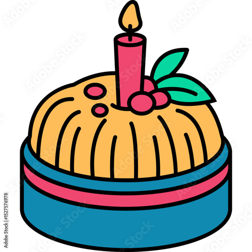 Bánh Bò Icon in Color Line Vector Style, Vietnamese Bánh Bò Steamed Cake