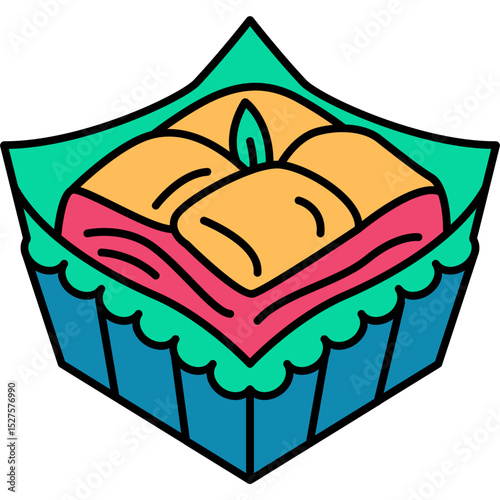 Baklava Icon in Color Line Vector Style, Middle Eastern Baklava Sweet Pastry