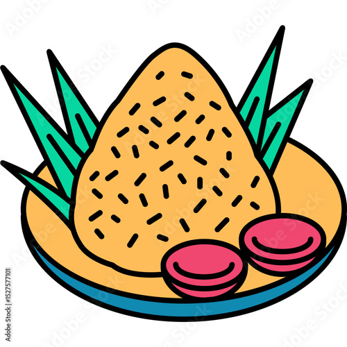 Pulut Inti Icon in Color Line Vector Style, Malaysian Pulut Inti Sticky Rice Snack
