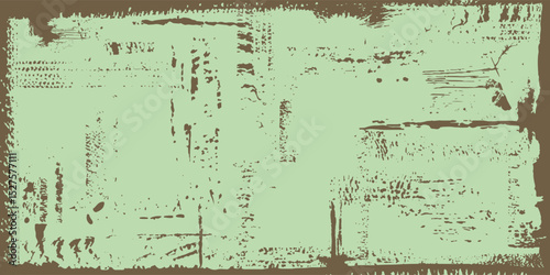 Banner scratched metal. Background frame in the form of an old iron sheet with rust and bolts. Green aged grainy messy template. Distress urban texture. Vector grunge wallpaper