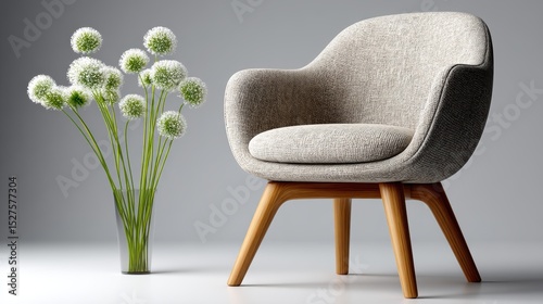 Cozy chair with a thriving green plant, creating tranquil and inviting home atmosphere