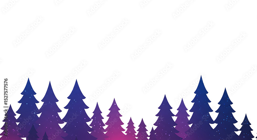 Obraz premium Majestic Purple and Blue Forest Silhouette Winter Wonderland Design Element