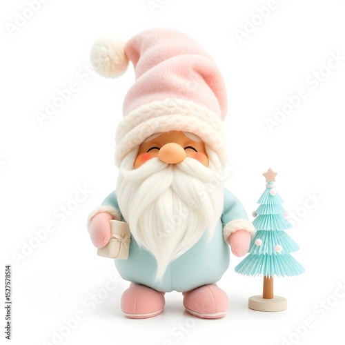 Whimsical christmas gnome in pastel tones.