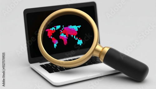 Businessman analyzing trends 2026 with magnifying glass over laptop