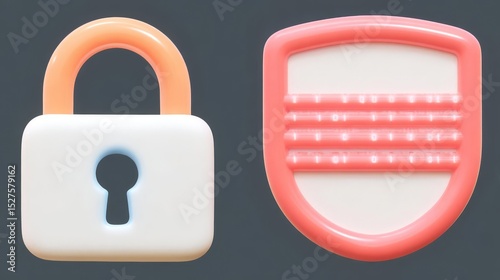 Abstract illustration of a lock and shield symbolizing security.