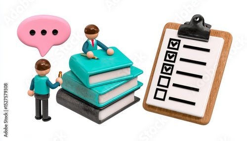 Business communication concept with checklist and speech bubble.