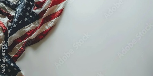 American flag on a grey background top view