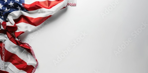 American flag on a grey background top view