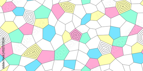 Geometric background with multicolored mosaic of polygons. Endless texture with colored polygonal ornament. Vector seamless pattern for wrapping paper, giftwrap, packaging, surface texture or printing