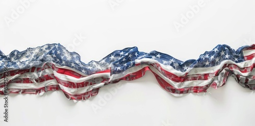 American flag on a grey background top view